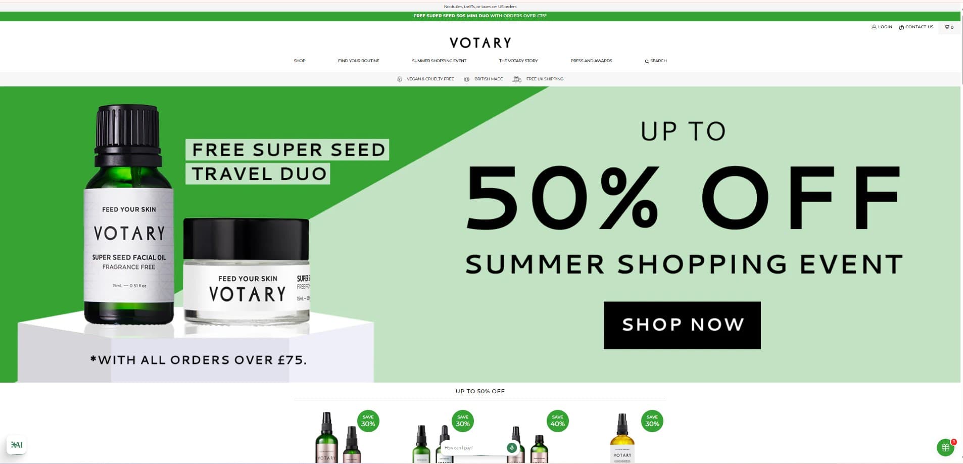Votary Skincare Ecommerce